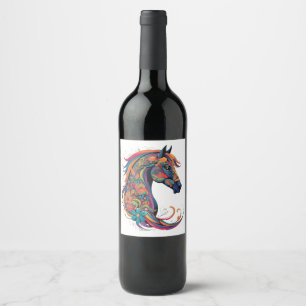 Colorful abstract horse wine label
