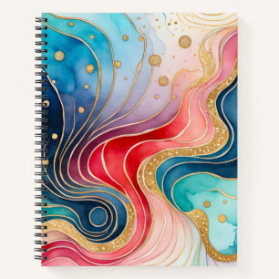Colorful Abstract Ink Art Spiral Notebook