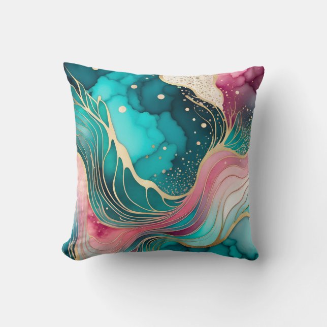 Colorful Abstract Ink Art Square Throw Pillow (Front)