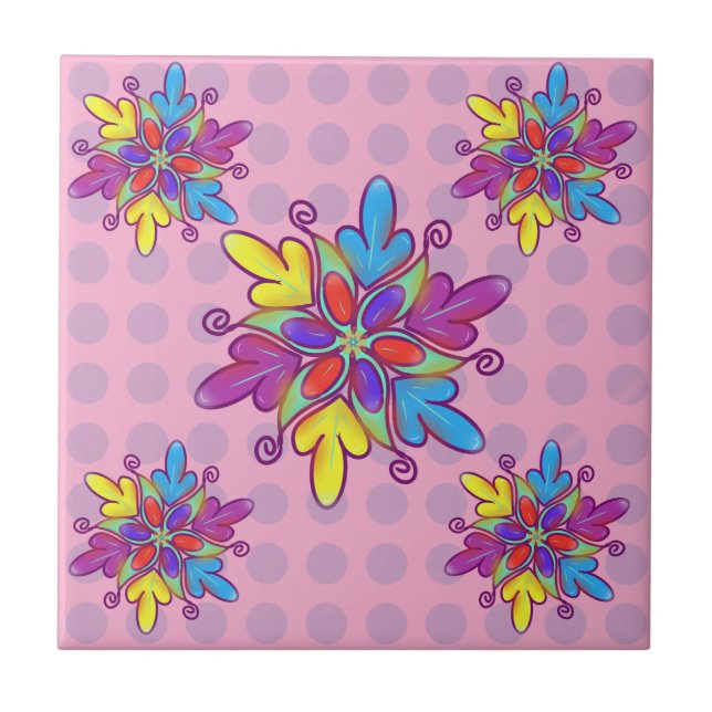 Colorful Abstract Kaleidoscope Flower Pattern Tile (Front)