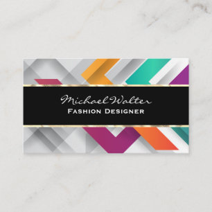 Colorful Abstract Layers   Gold Trim Business Card