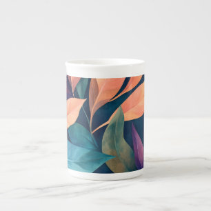 Colorful Abstract Leaves Bone China Mug