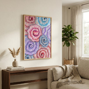 Colorful Abstract Line Art Floral Swirl Roses Poster