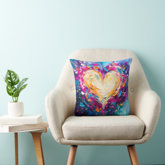 Colorful Abstract Modern Love Heart Cushion (Chair)