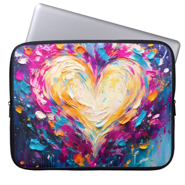 Colorful Abstract Modern Love Heart Laptop Sleeve (Front)