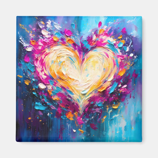 Colorful Abstract Modern Love Heart Magnet (Front)