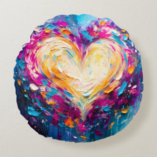 Colorful Abstract Modern Love Heart Round Cushion