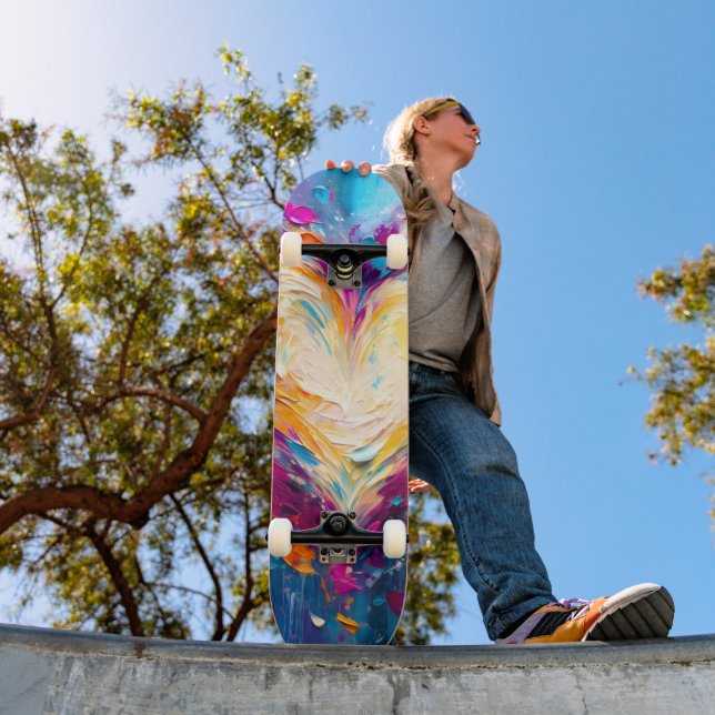 Colorful Abstract Modern Love Heart Skateboard (Outdoor 1)