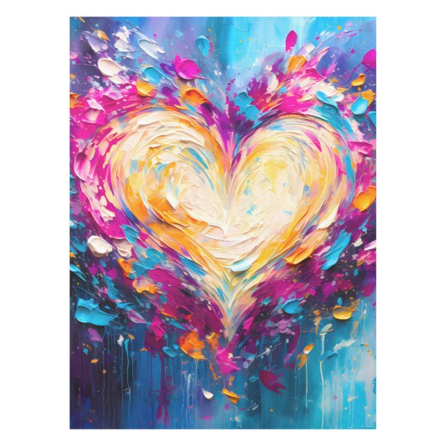 Colorful Abstract Modern Love Heart Tablecloth (Front)