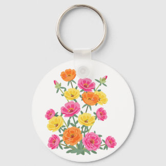 Colorful Abstract Moss Rose Flower Botanical Art Key Ring