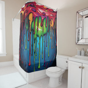 Colorful Abstract Paint Drips (6) Shower Curtain