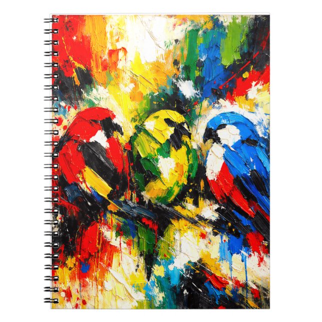 Colorful Abstract Parrots Tropical Birds Art  Notebook (Front)