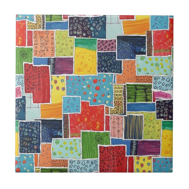 Colorful Abstract Patchwork Pattern Tile (Front)