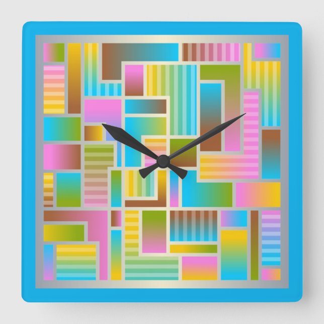 COLORFUL ABSTRACT PATTERN SQUARE WALL CLOCK (Front)