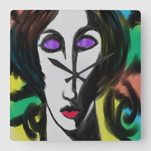 Colorful Abstract Portrait of a Woman Round Clock