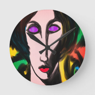 Colorful Abstract Portrait of a Woman Round Clock