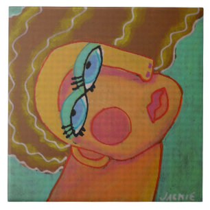 Colorful Abstract Portrait of a Woman Tile