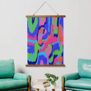 Colorful Abstract Print in Retro Colors Hanging Tapestry