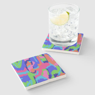 Colorful Abstract Print in Retro Colors  Stone Coaster