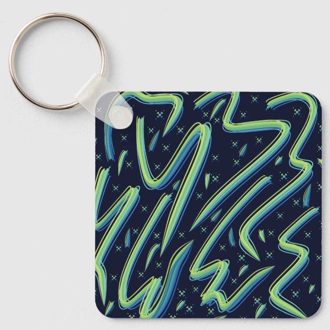 Colorful Abstract Psychedelic Stringy Pointed Art Key Ring (Front)