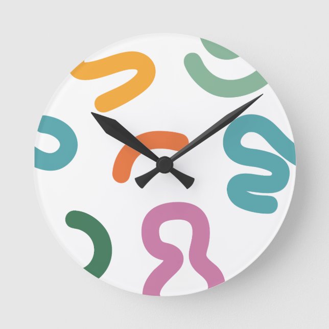 Colorful Abstract Shapes Pattern Round Clock (Front)
