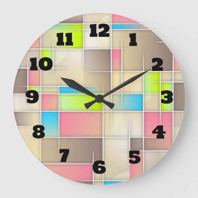 Colorful Abstract Squares Geometric Pattern Large Clock (Front)