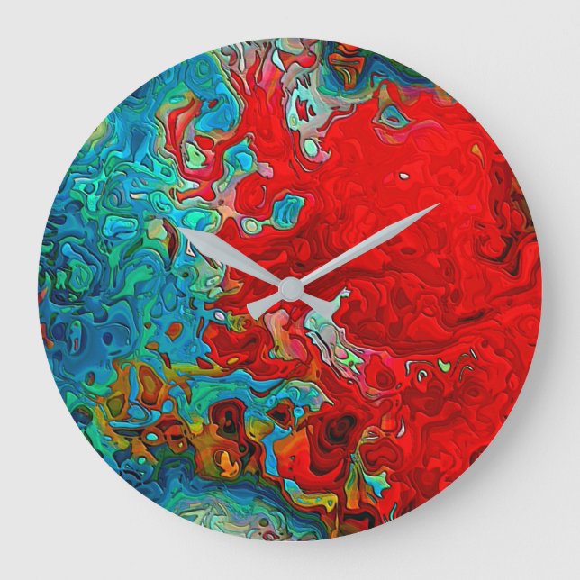 Colorful Abstract Swirls Red, Blue & Green Large Clock (Front)