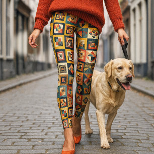 Colorful Abstract Tiled Geometrical Pattern Leggings