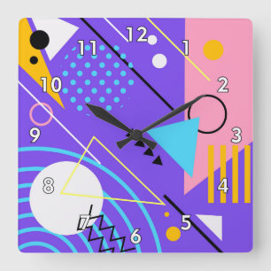 Colorful Abstract Triangles, Circles and Lines Square Wall Clock