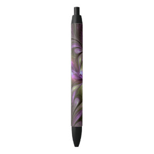 Colorful Abstract Violet Purple Khaki Fractal Art Black Ink Pen