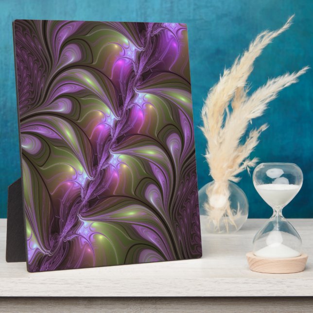 Colorful Abstract Violet Purple Khaki Fractal Art Plaque (Side)