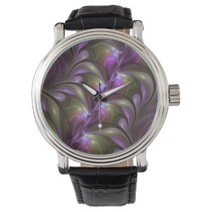 Colorful Abstract Violet Purple Khaki Fractal Art Watch