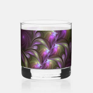 Colorful Abstract Violet Purple Khaki Fractal Art Whiskey Glass