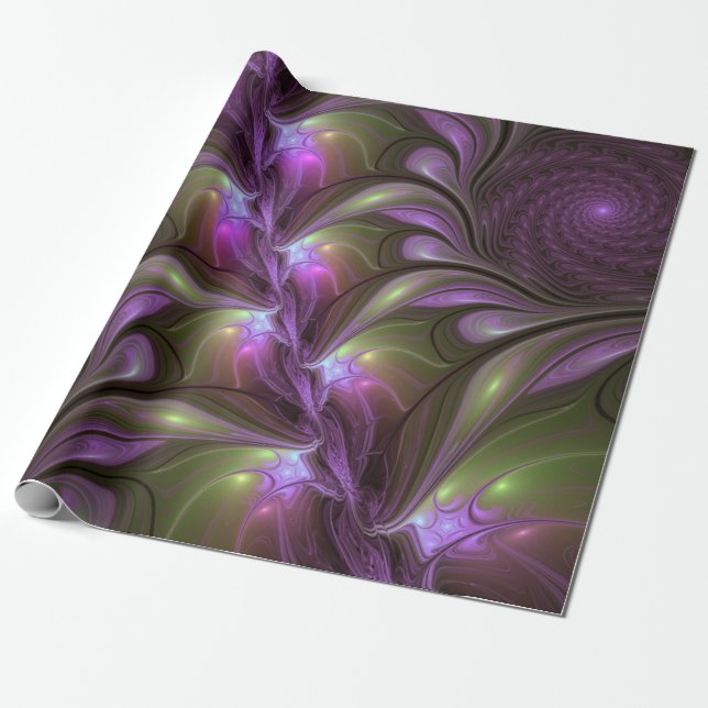 Colorful Abstract Violet Purple Khaki Fractal Art Wrapping Paper (Unrolled)