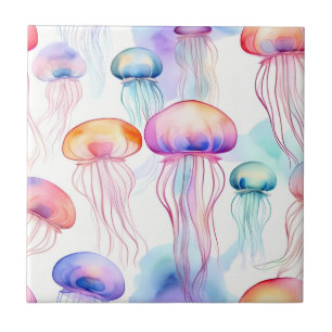 Colorful abstract watercolor jellyfish tile