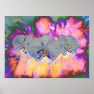 Colorful abstract watercolor orchid painting poster