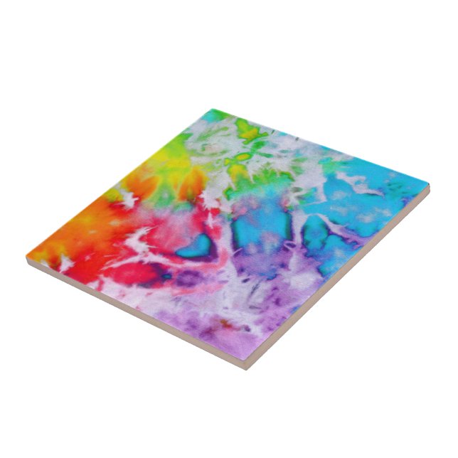 Colorful Abstract Watercolor Rainbow Batik Tie Dye Tile (Side)