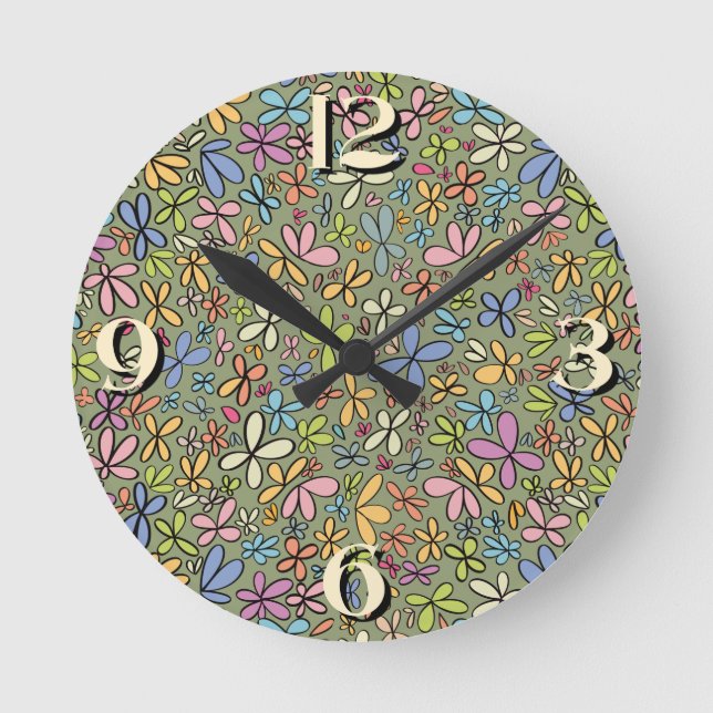 Colorful Abstract Wildflower Garden Round Clock (Front)