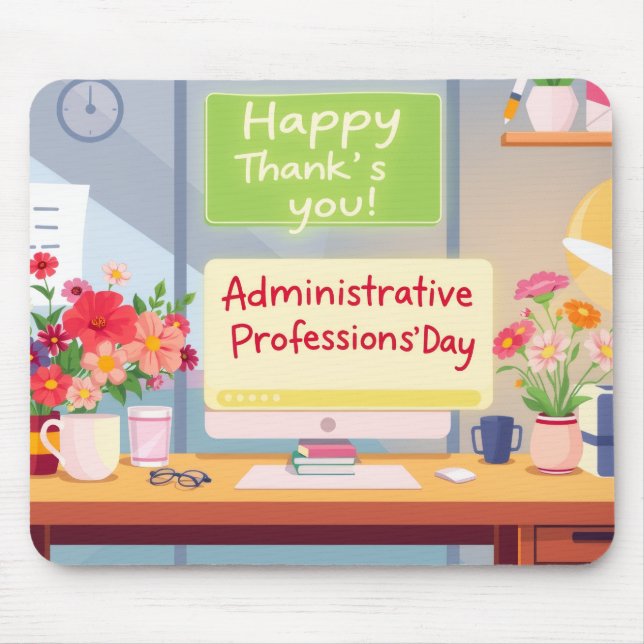 Colorful Admin Appreciation Desk Illustration Mouse Pad (Front)