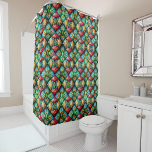 Colorful African-Inspired Geometric Mosaic Pattern Shower Curtain