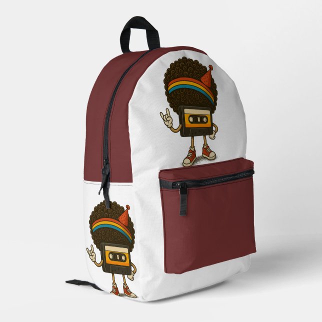 Colorful Afro Cassette Character Sticker Printed Backpack (Back Corner Left)