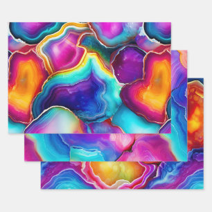 Colorful Agate Abstract with Swirling Layers Wrapping Paper Sheet