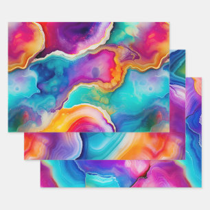 Colorful Agate Abstract with Swirling Layers Wrapping Paper Sheet