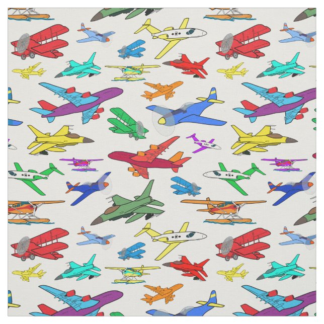 Colorful Airplanes Pattern Fabric (Swatch)