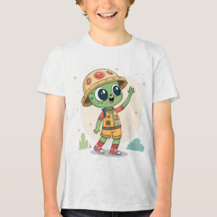 Colorful Alien Explorer Cartoon T-Shirt Design Tri-Blend Shirt