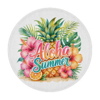 COLORFUL ALOHA TROPICAL SUMMER HIBISCUS FLOWERS CUTTING BOARD