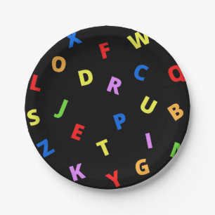 Colorful Alphabet on black background Paper Plate