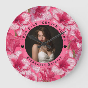 Colorful Amaryllis Female Birthday Celebration Large Clock