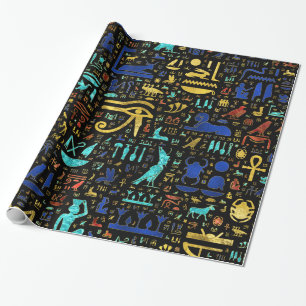 Colorful Ancient Egyptian hieroglyphic pattern Wrapping Paper