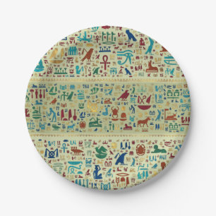 Colorful Ancient Egyptian hieroglyphs pattern Paper Plate